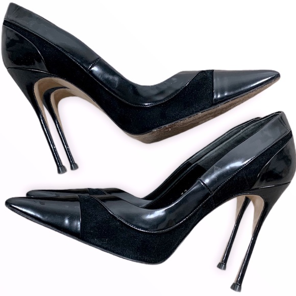 Carolina Herrera Black Suede and Satin High Heel - Picture 4 of 6